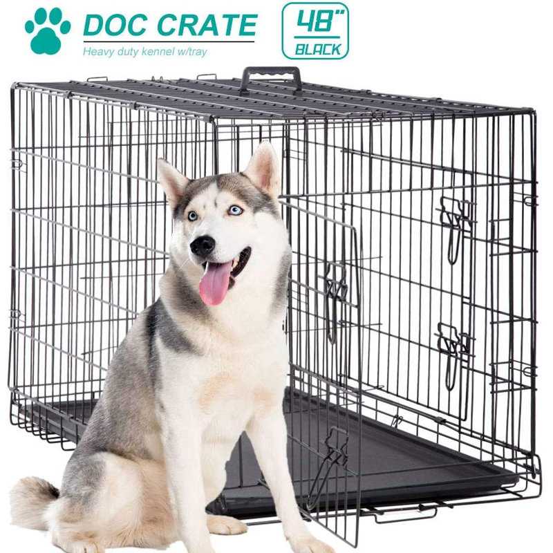 Tucker Murphy Pet 48 Inch Dog Cage Large XXL Dog Crates For Large Dogs Folding Dog Kennels And Metal Wire Crates Pet Animal Segregation Cage Crate With Double door tray handle And Divider